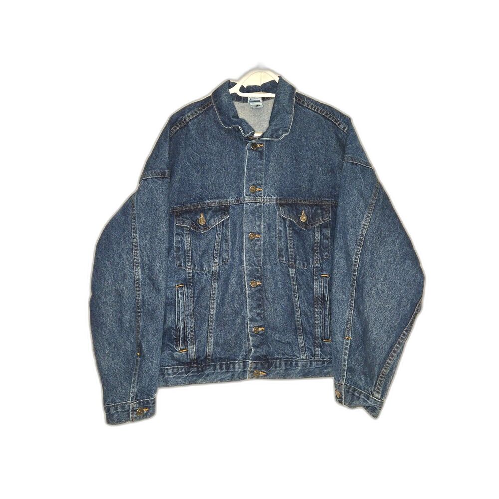 Vintage TYCA Denim Jacket USA Embossed Guitar Back IAMAW Union 90s Mens Large - Picture 2 of 9